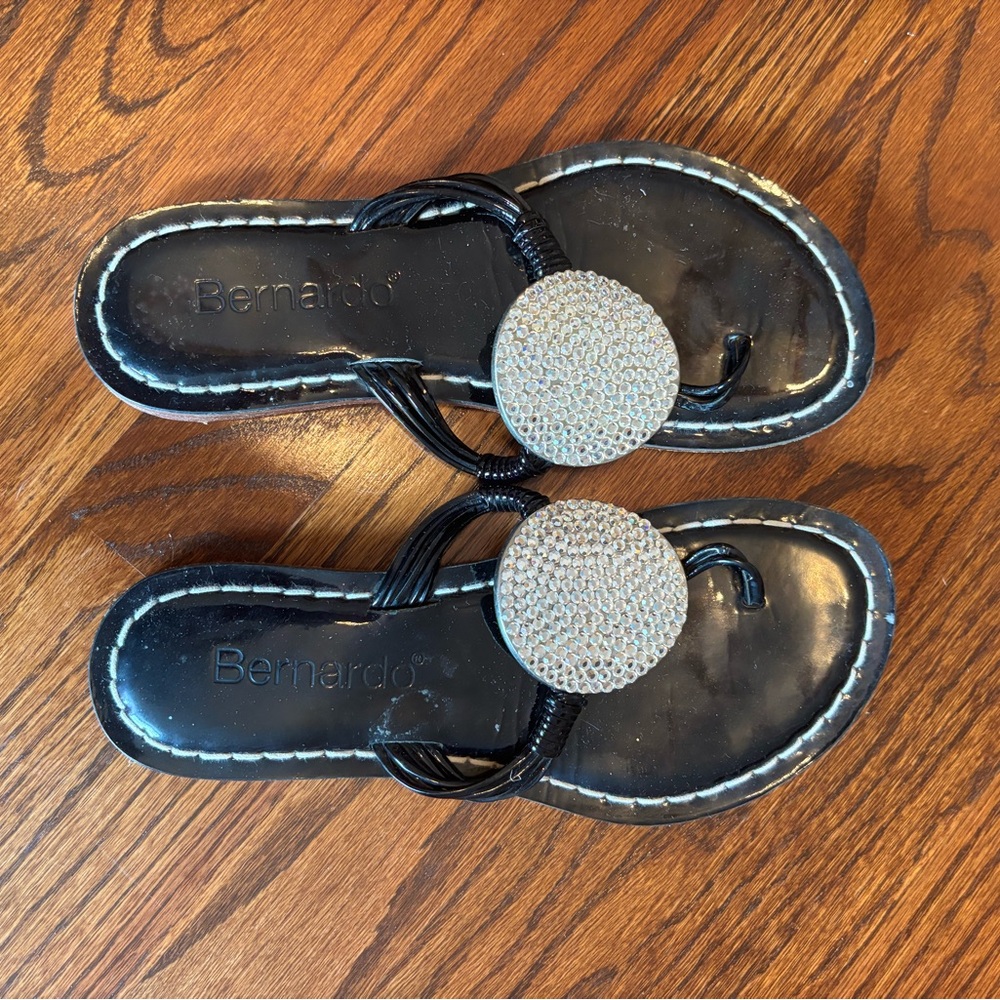 Bernardo Black Sandals with Silver Accents